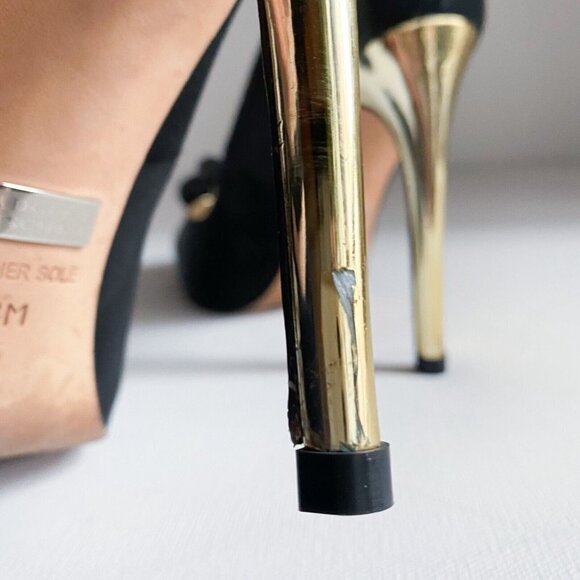 Badgley Mischka Black Satin  Bow Detail Peep Toe Heels 6M - Picture 9 of 11